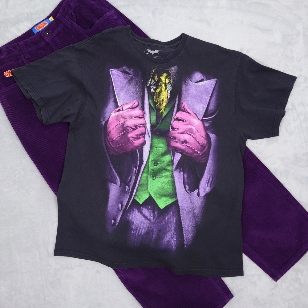 Batman The Dark Knight Joker Heath Ledger T-shirt Men's XL Black Y2K Vintage